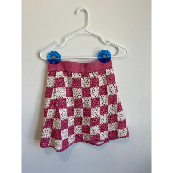 Frankie’s Bikinis Jasper Crochet Skirt Pink Checker Small - Picture 1 of 4